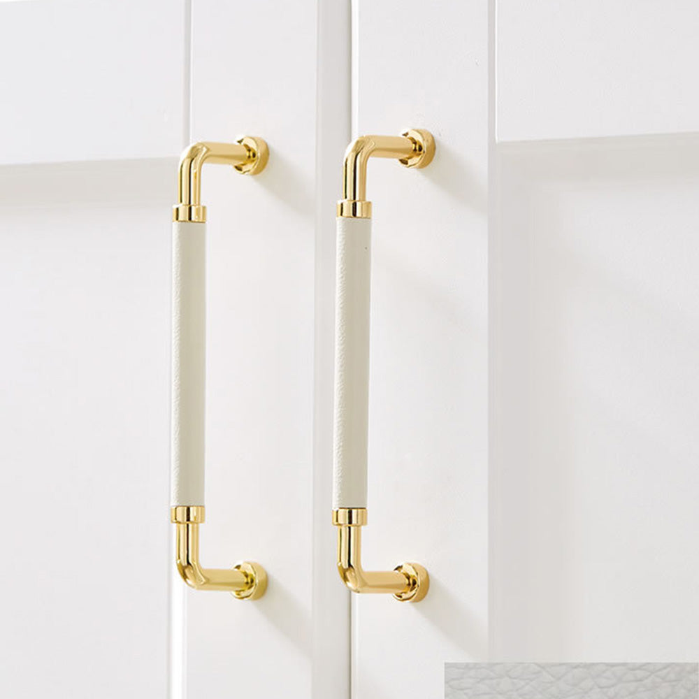 Polished Brass and Leather Cabinet Handles