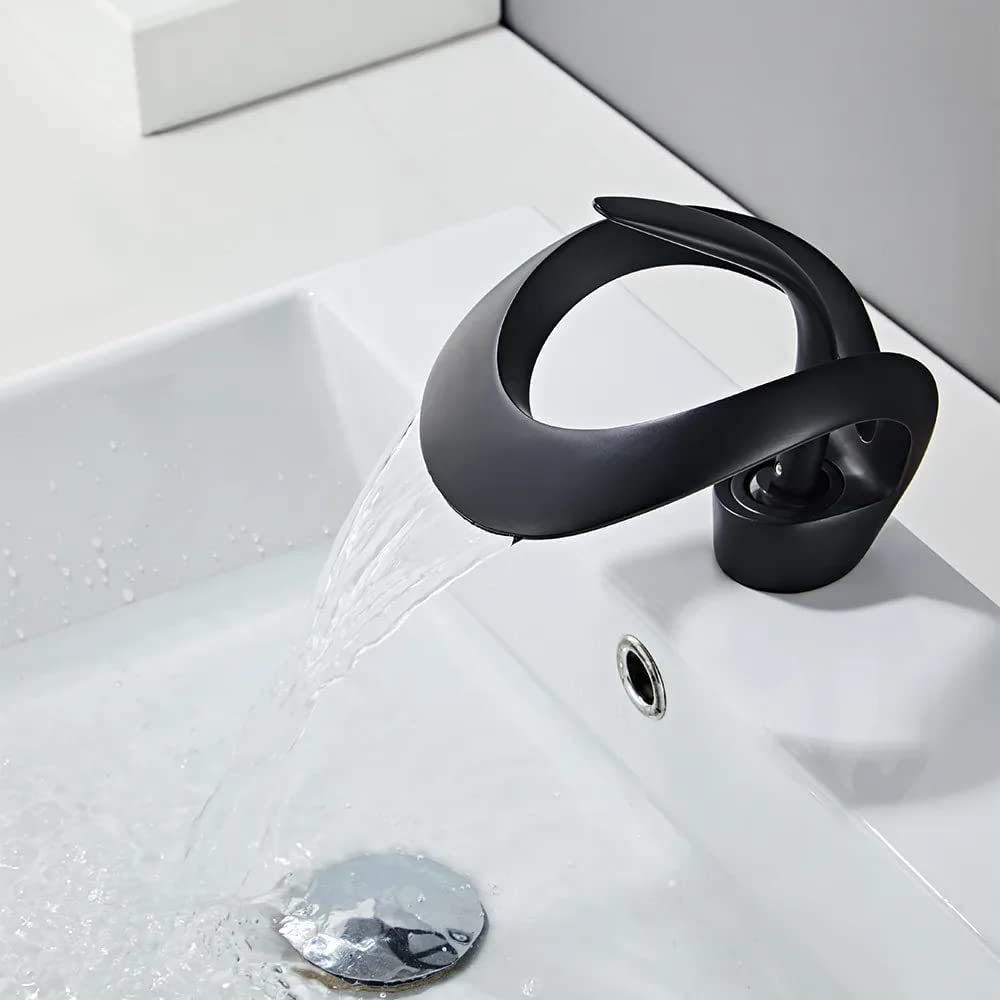 Elegant Single Handle Solid Brass Waterfall Taps_Black