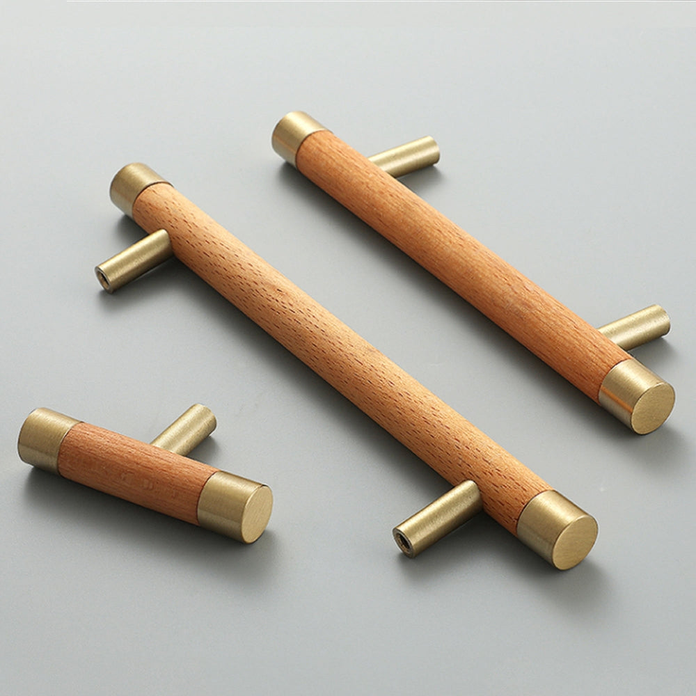 Wooden Brushed Brass Cabinet Handles