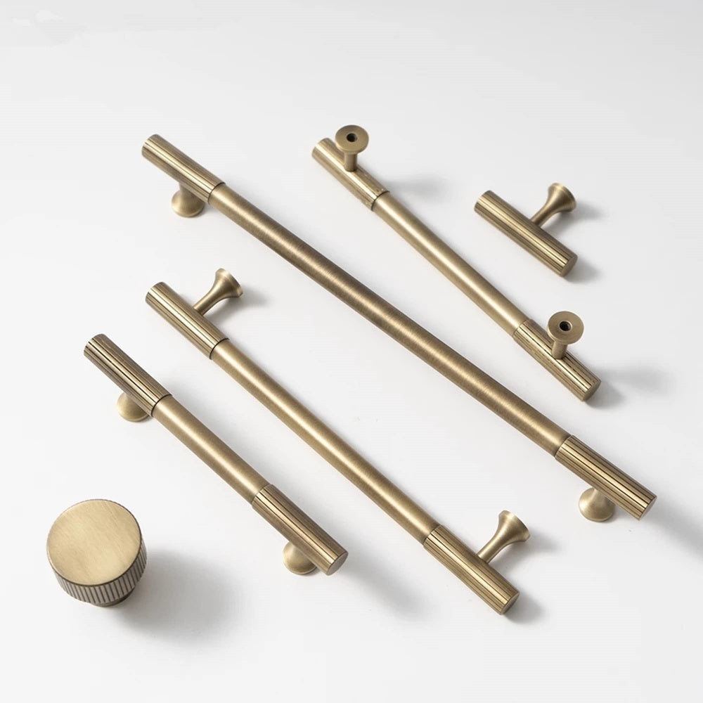 Linear Knurled Solid Brass Cabinet Handles