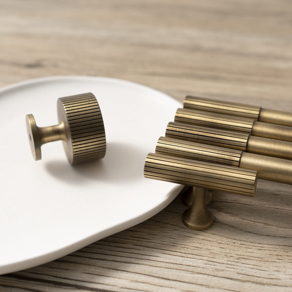 Linear Knurled Solid Brass Cabinet Handles