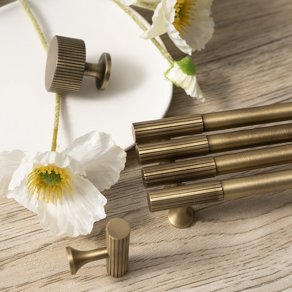 Linear Knurled Solid Brass Cabinet Handles