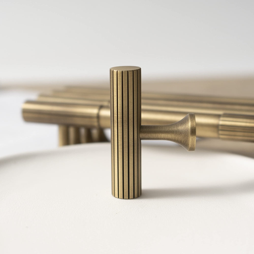 Linear Knurled Solid Brass Cabinet Handles