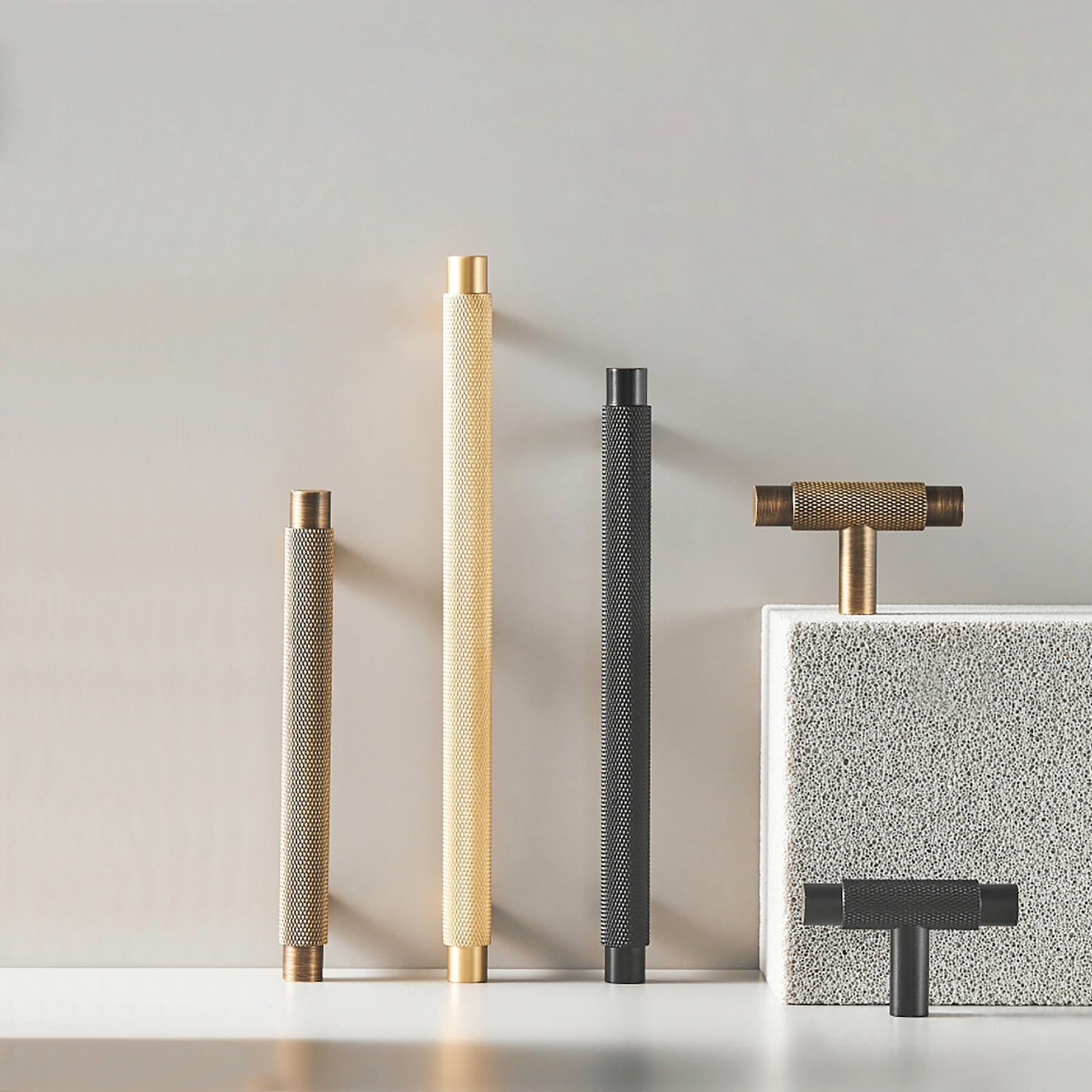 Brass Knurled T-Bar Cabinet Handles