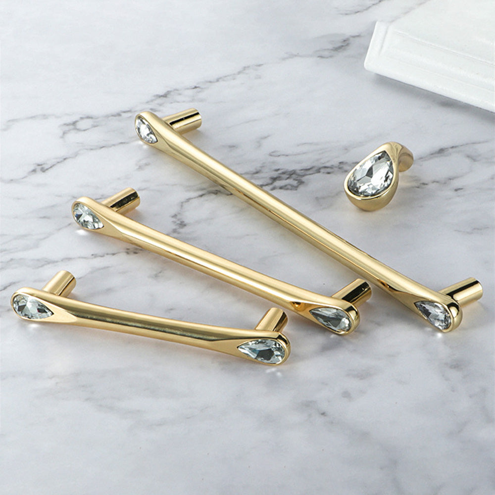 Gold Crystal Knobs Kitchen Cabinet Handles