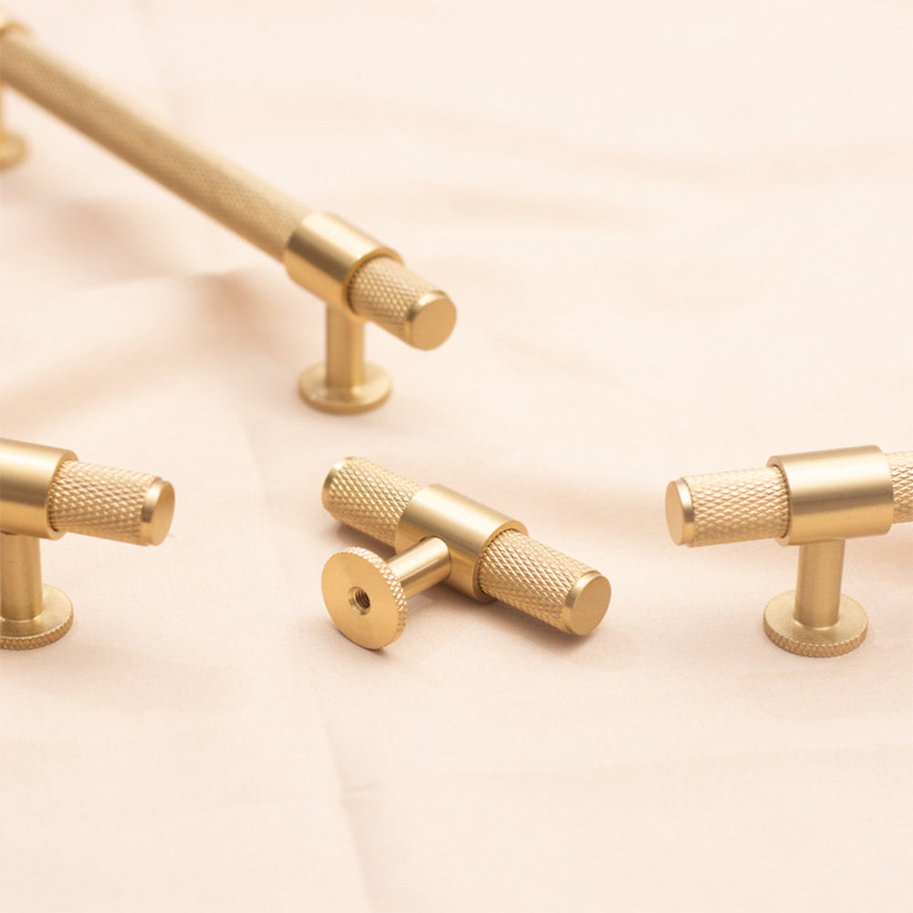 European Style Brushed Brass Knurled Cabinet Handles