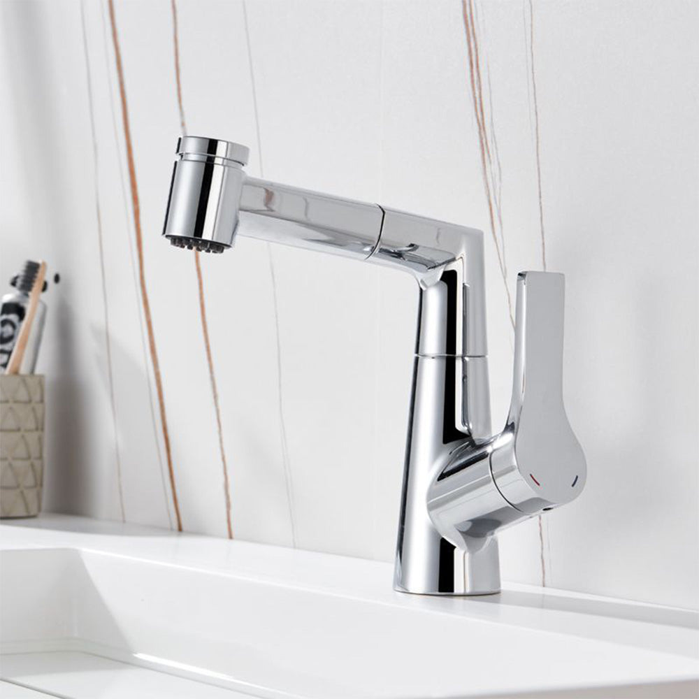 GoldenwarmUK Bath Taps Single Hole Height Adjustable Pull Out Basin Tap