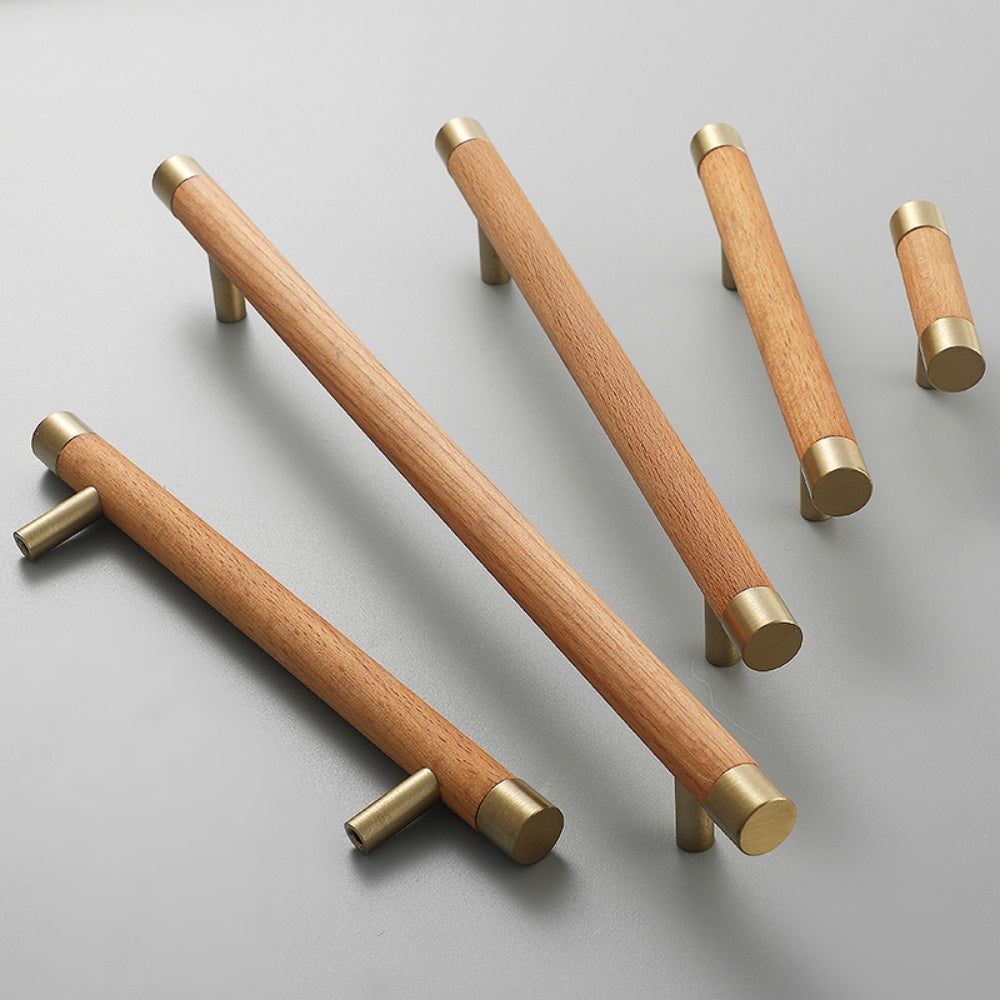Goldenwarmuk Handles Wood Brushed Brass for Dresser Pull