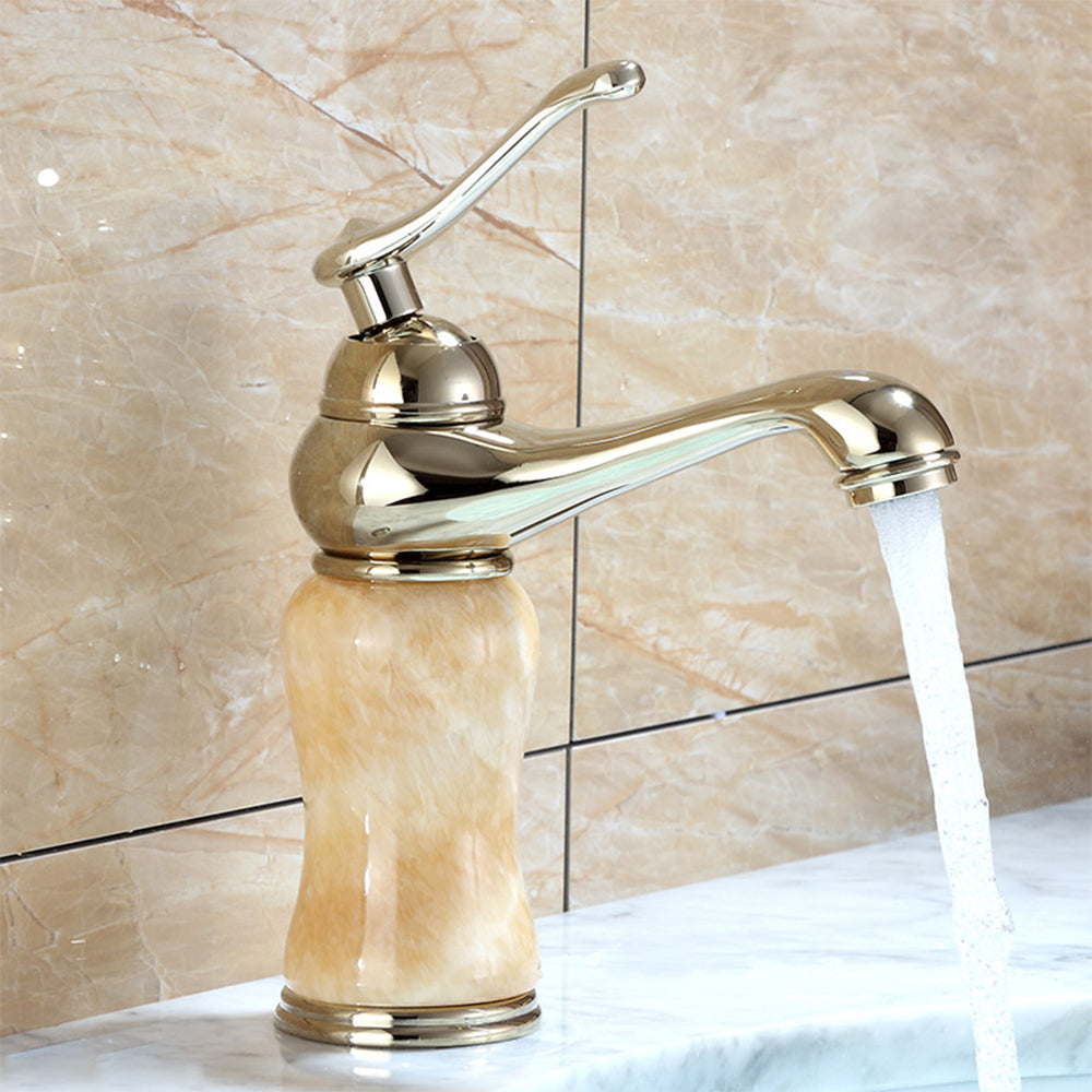 Traditional Brass and Jade Single Hole Basin Tap_Gold