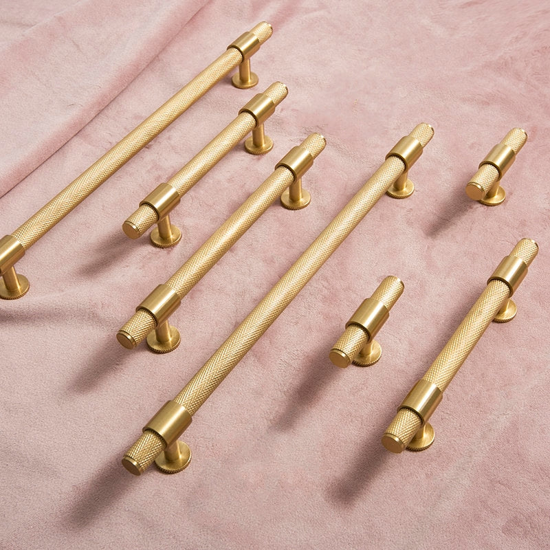 European Style Brushed Brass Knurled Cabinet Handles