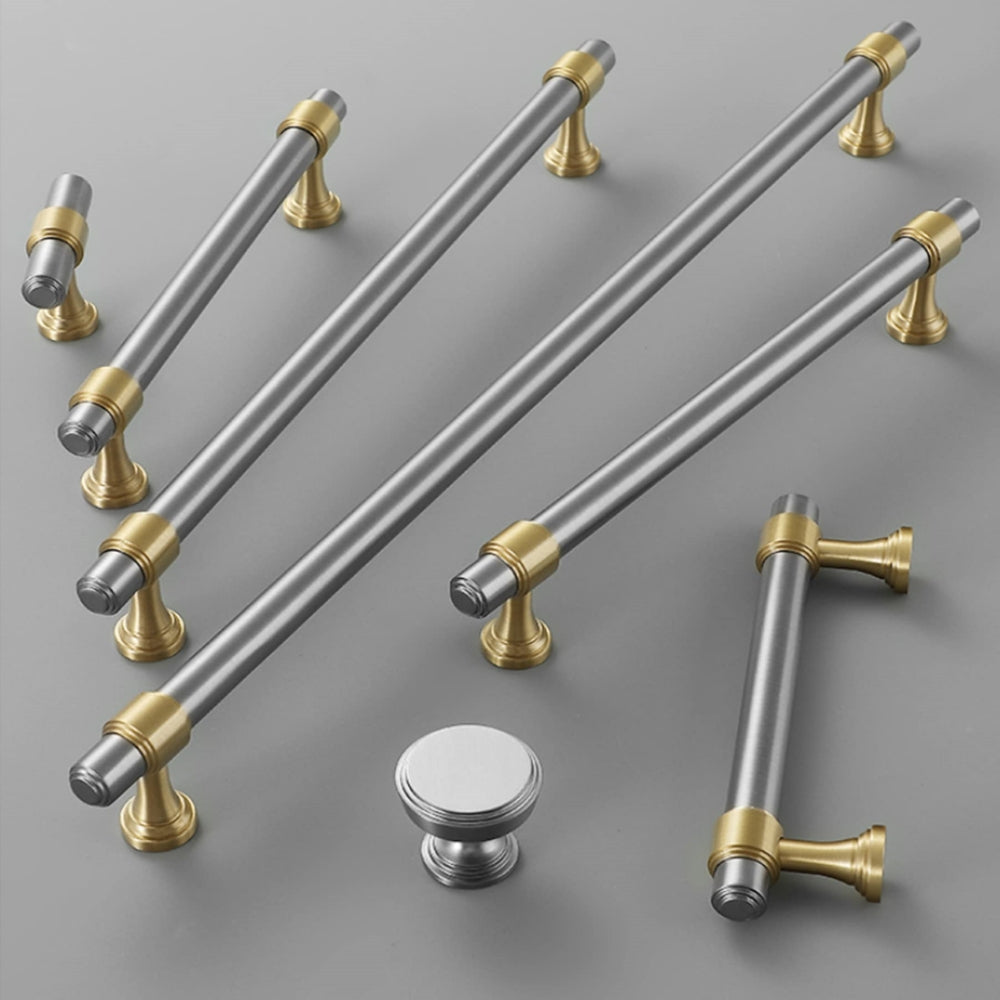 Modern Brass Cabinet Pulls Brown & Silver Drawer Kitchen Cupboard Handles