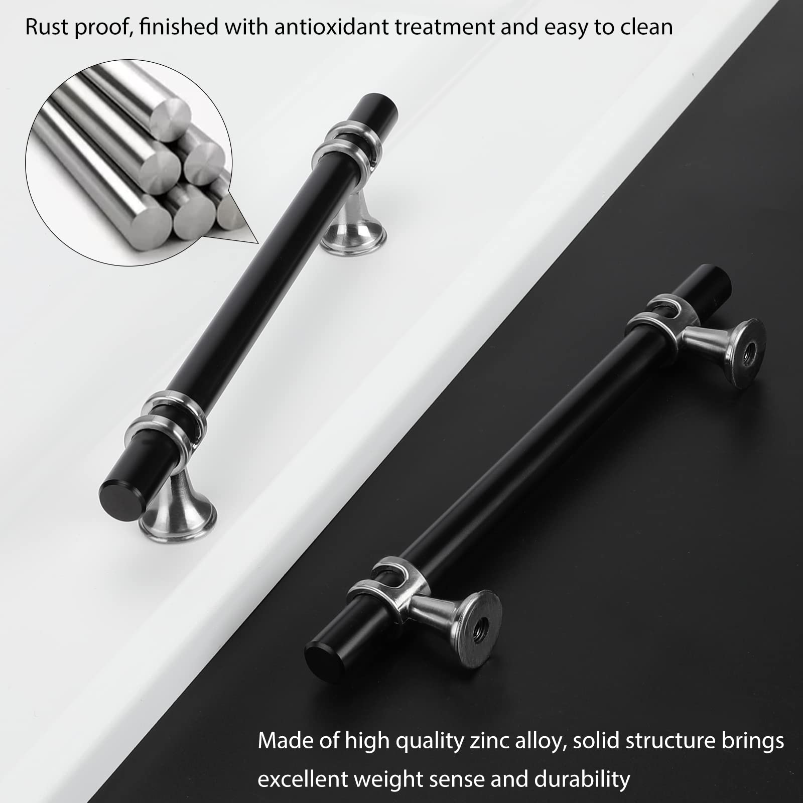 Brushed Nickel & Black Solid Cabinet Pulls