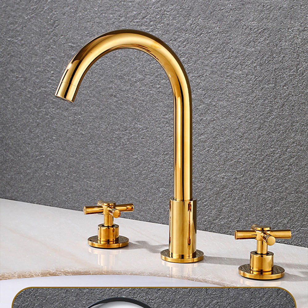 Modern 2-handle Brass Widespread Bathroom Tap_Gold