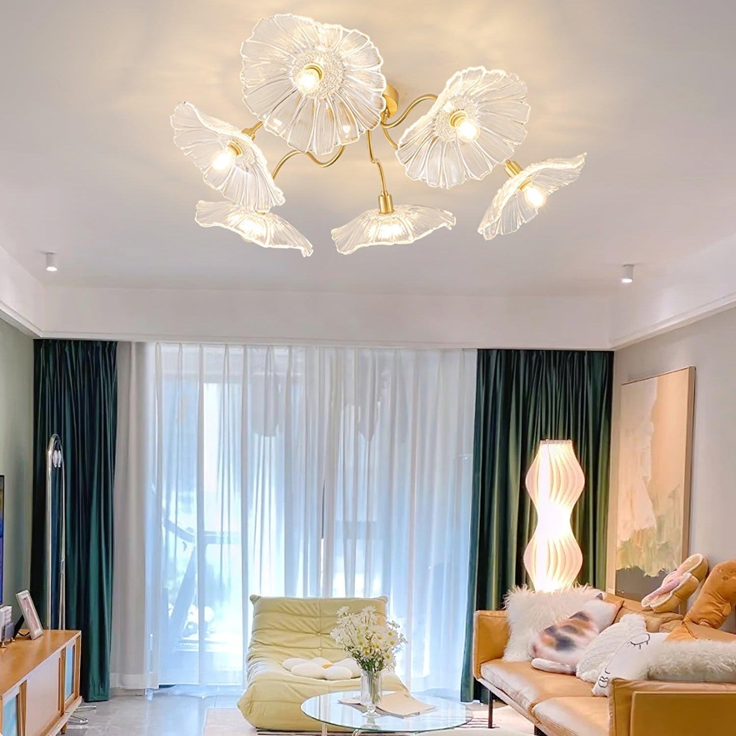 Vintage Lotus Leaf Glass Ceiling Light -Homdiy