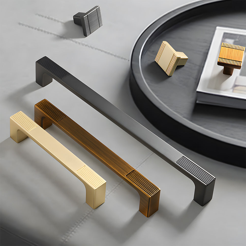 Square Textured Gold & Black Drawer Handles