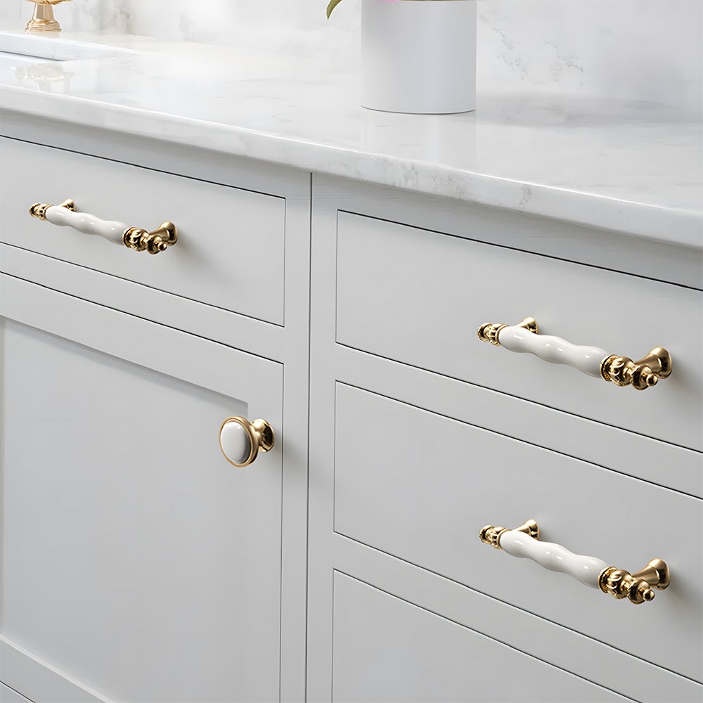 French Elegant White Ceramic Wardrobe Cabinet Drawer Pulls