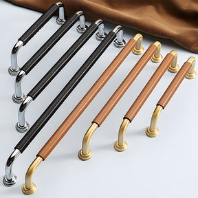French Elegant Cowhide and Brass Cabinet Door Handle