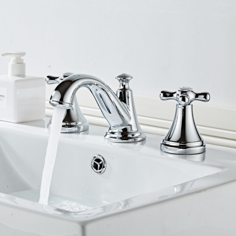 Double-handle Three-hole Widespread Basin Tap_Chrome