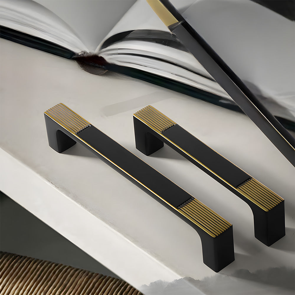 Square Textured Gold & Black Drawer Handles