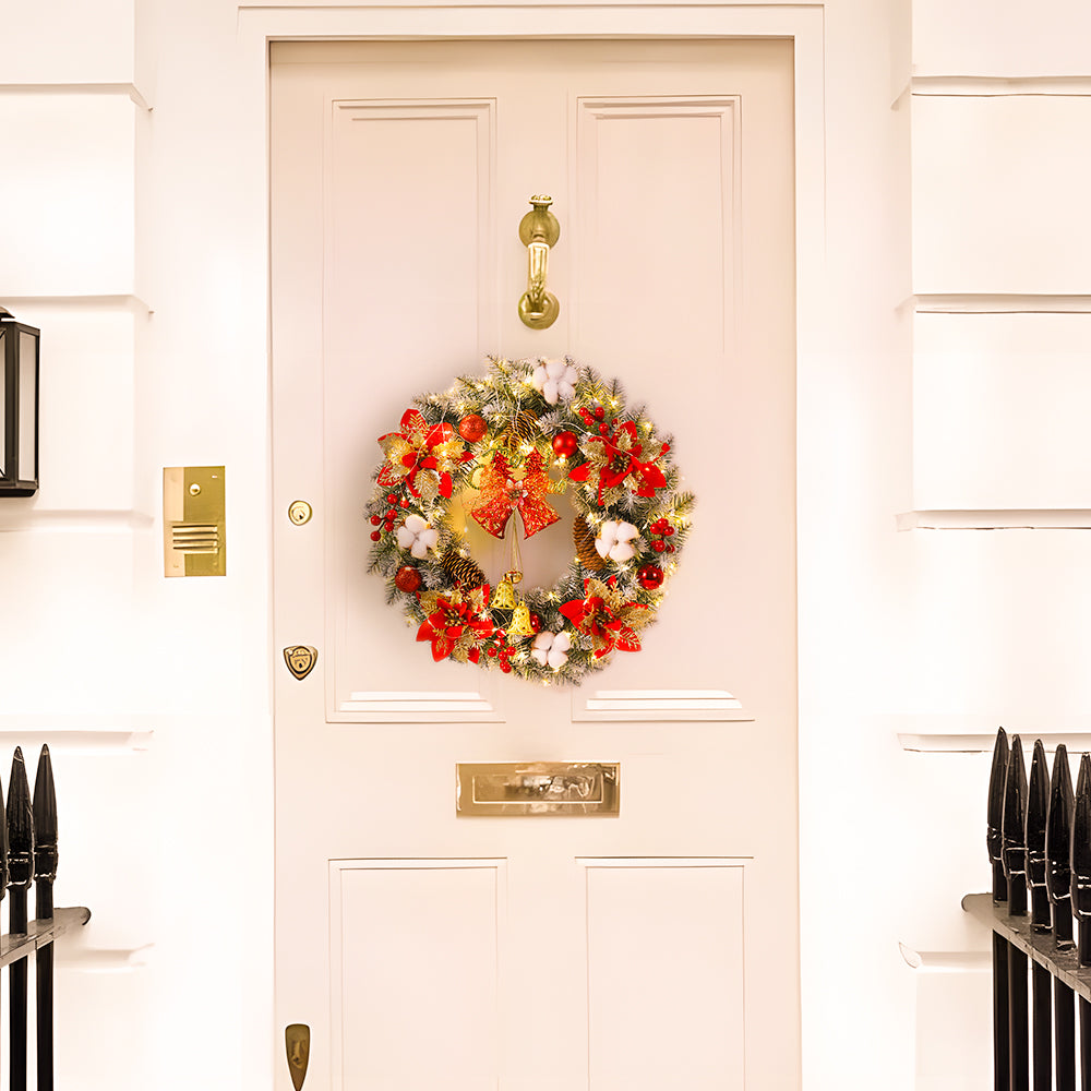 Stylish Christmas Wreath Ornament With LED Christmas Lightings And Bell Ball