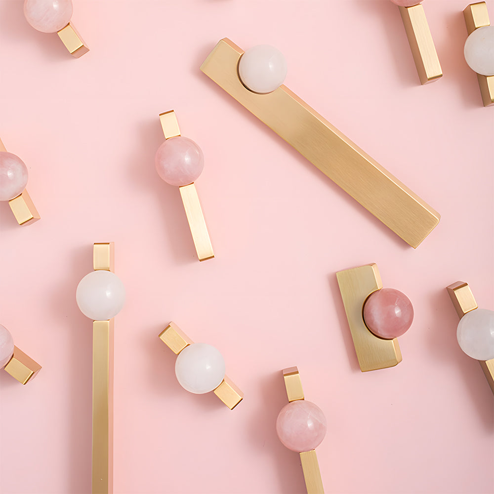 Natural Crystal Sphere Brass Cabinet Handles