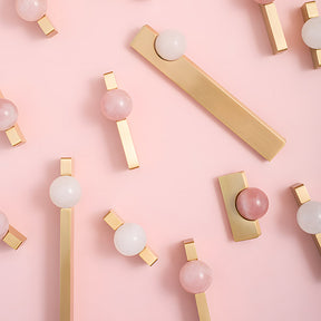 Natural Crystal Sphere Brass Cabinet Handles