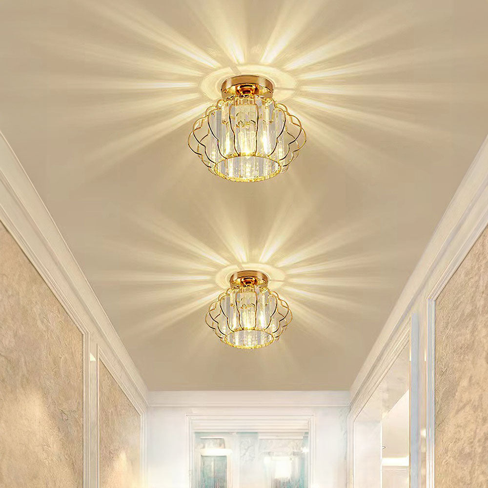 Luxurious Curved Iron Crystal Hallway Ceiling Light