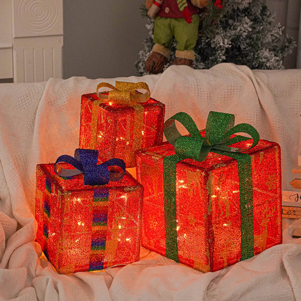 A Set of 3 Pcs Stylish LED Christmas Lighting Boxes Ornaments
