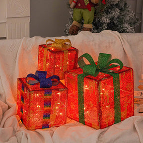 A Set of 3 Pcs Stylish LED Christmas Lighting Boxes Ornaments