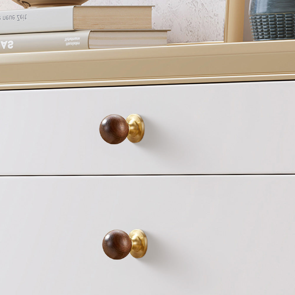 Vintage Walnut Wood Marble Cabinet Knob