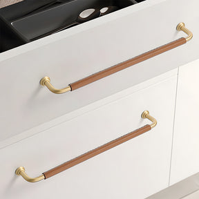 French Elegant Cowhide and Brass Cabinet Door Handle