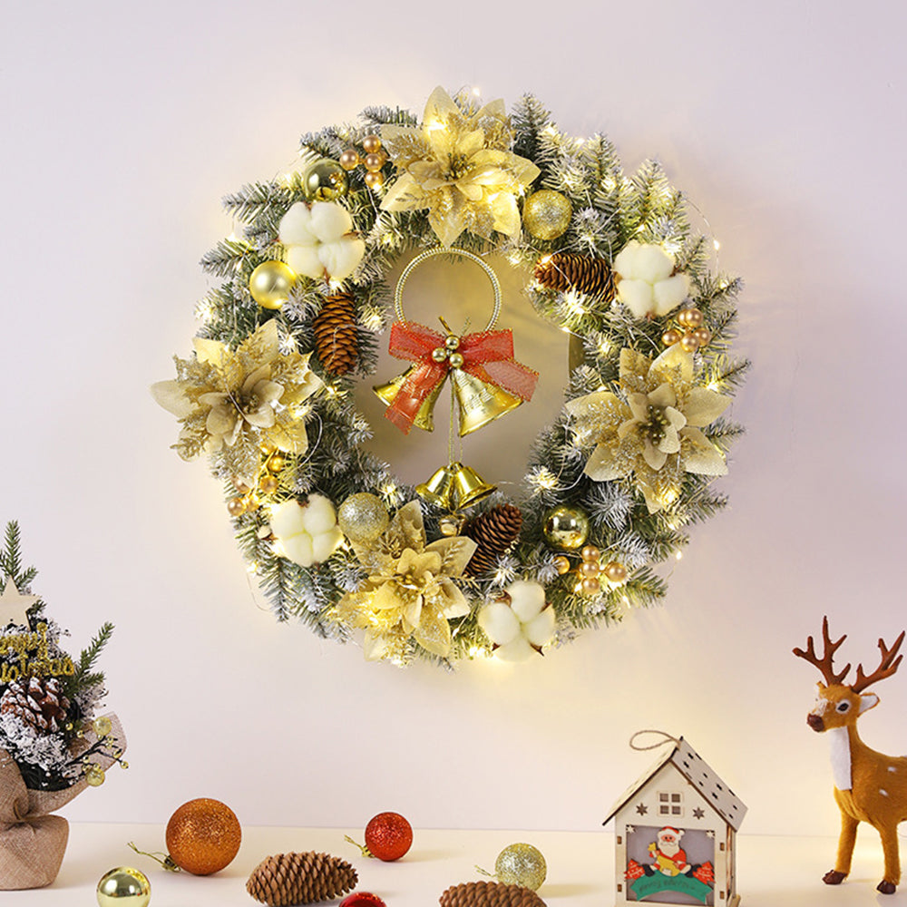 Stylish Christmas Wreath Ornament With LED Christmas Lightings And Bell Ball