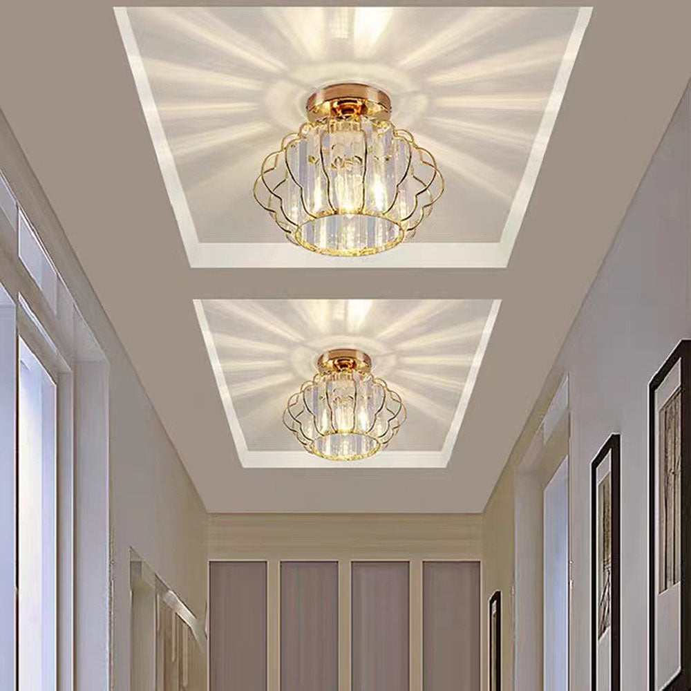Luxurious Curved Iron Crystal Hallway Ceiling Light