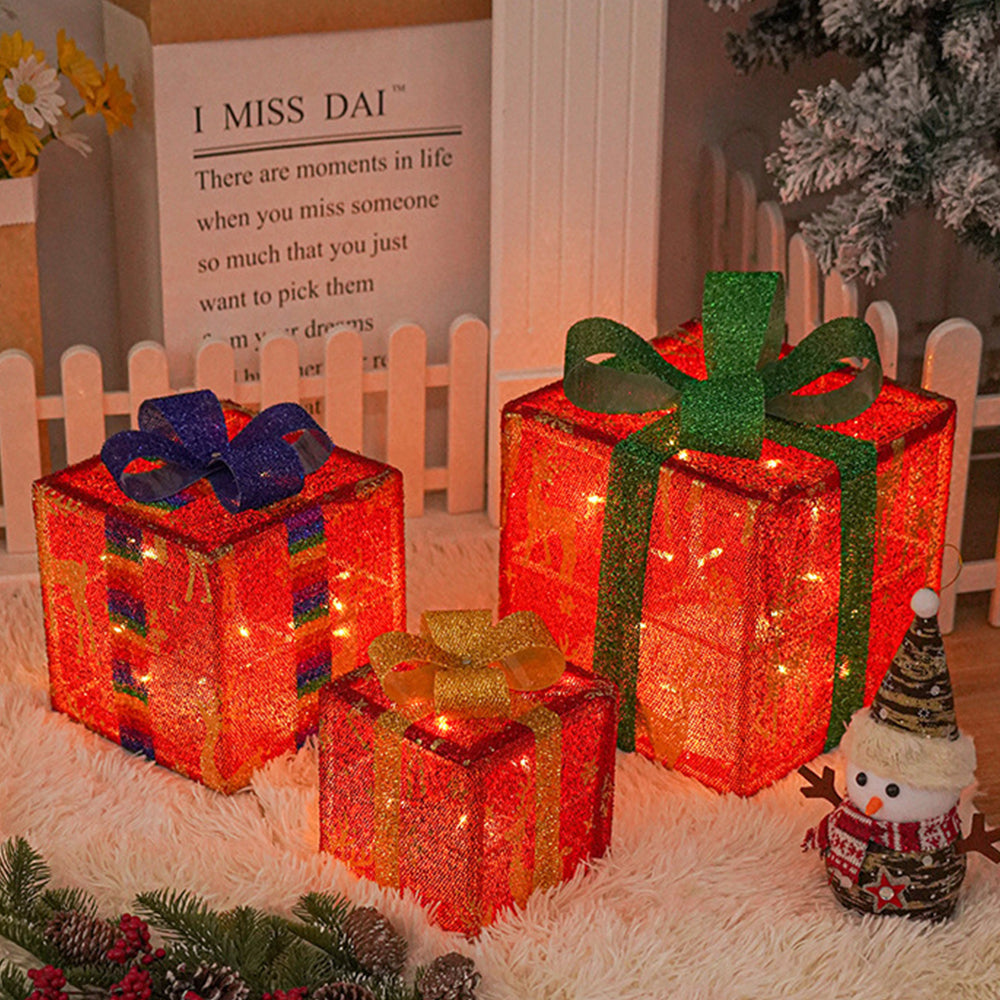 A Set of 3 Pcs Stylish LED Christmas Lighting Boxes Ornaments
