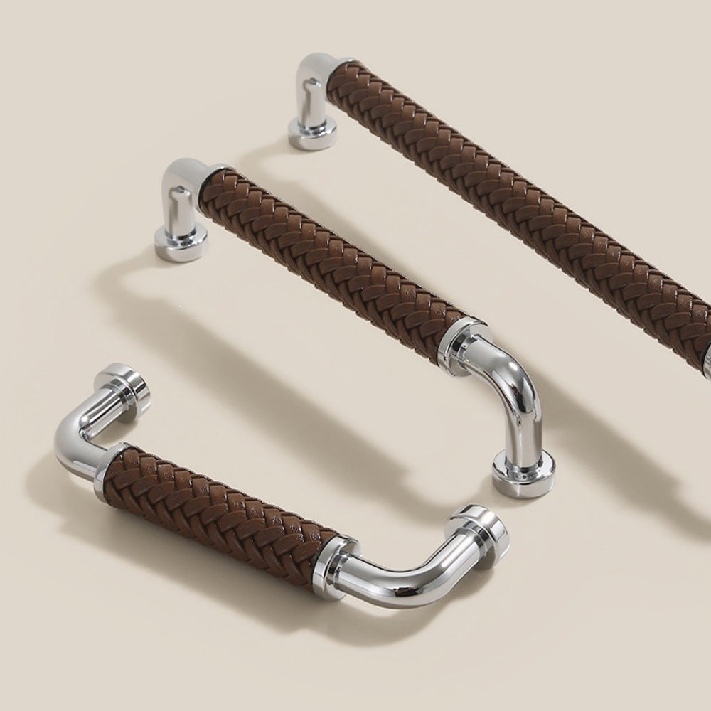Curved Woven Leather Cupboard Handles