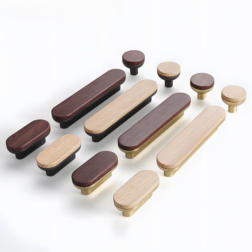 Round Wood Zinc Alloy Cabinet Wardrobe Door Handles