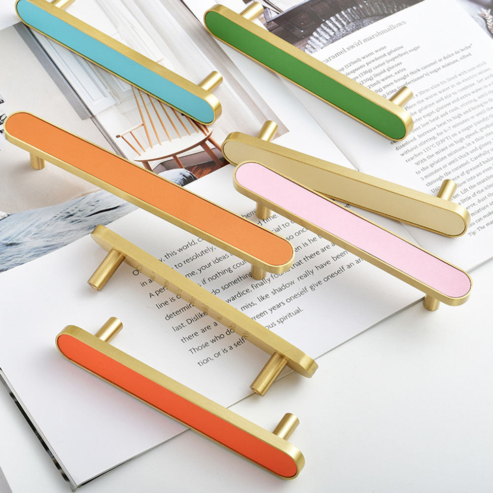 Colorful Brass Leather Drawer Cabinet Wardrobe Handles