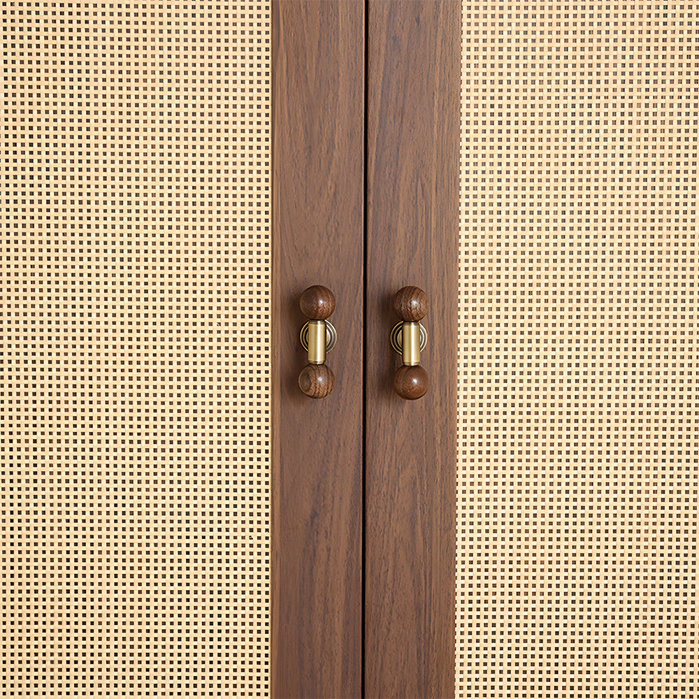Medieval Brass Round Wooden Head Cabinet Handles