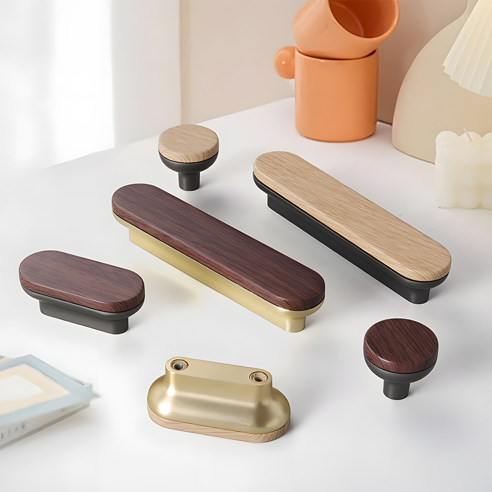 Round Wood Zinc Alloy Cabinet Wardrobe Door Handles