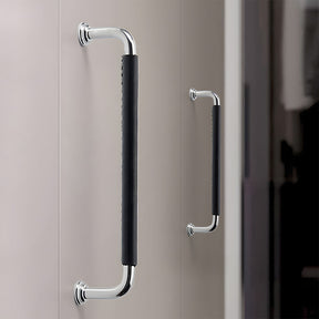 French Elegant Cowhide and Brass Cabinet Door Handle