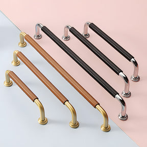 French Elegant Cowhide and Brass Cabinet Door Handle