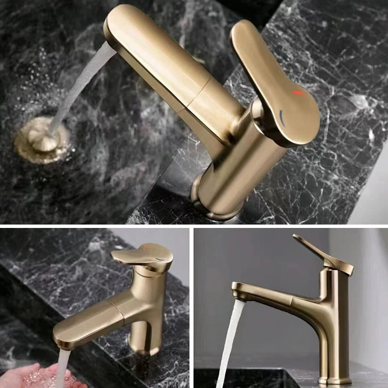 Single Handle Pull Out Spray Bathroom Tap_Gold