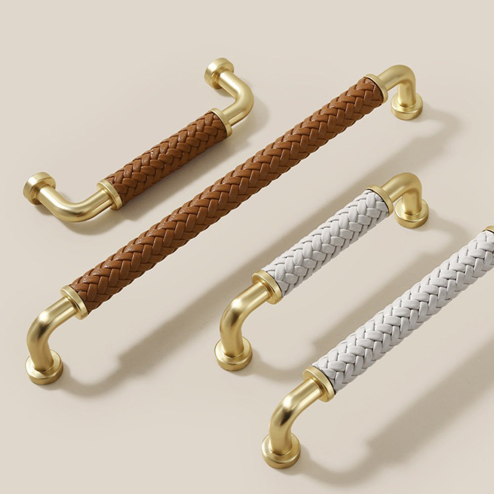 Curved Woven Leather Cupboard Handles