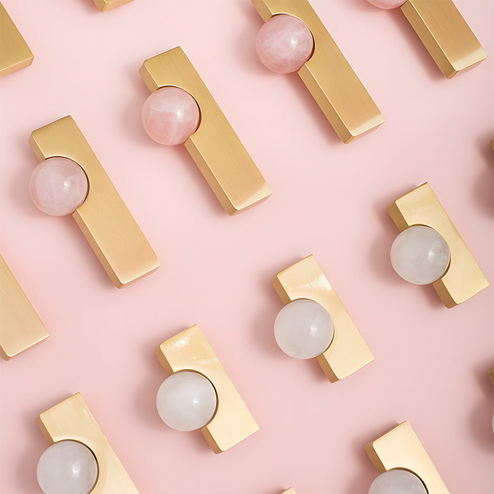 Natural Crystal Sphere Brass Cabinet Handles