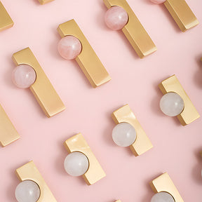 Natural Crystal Sphere Brass Cabinet Handles