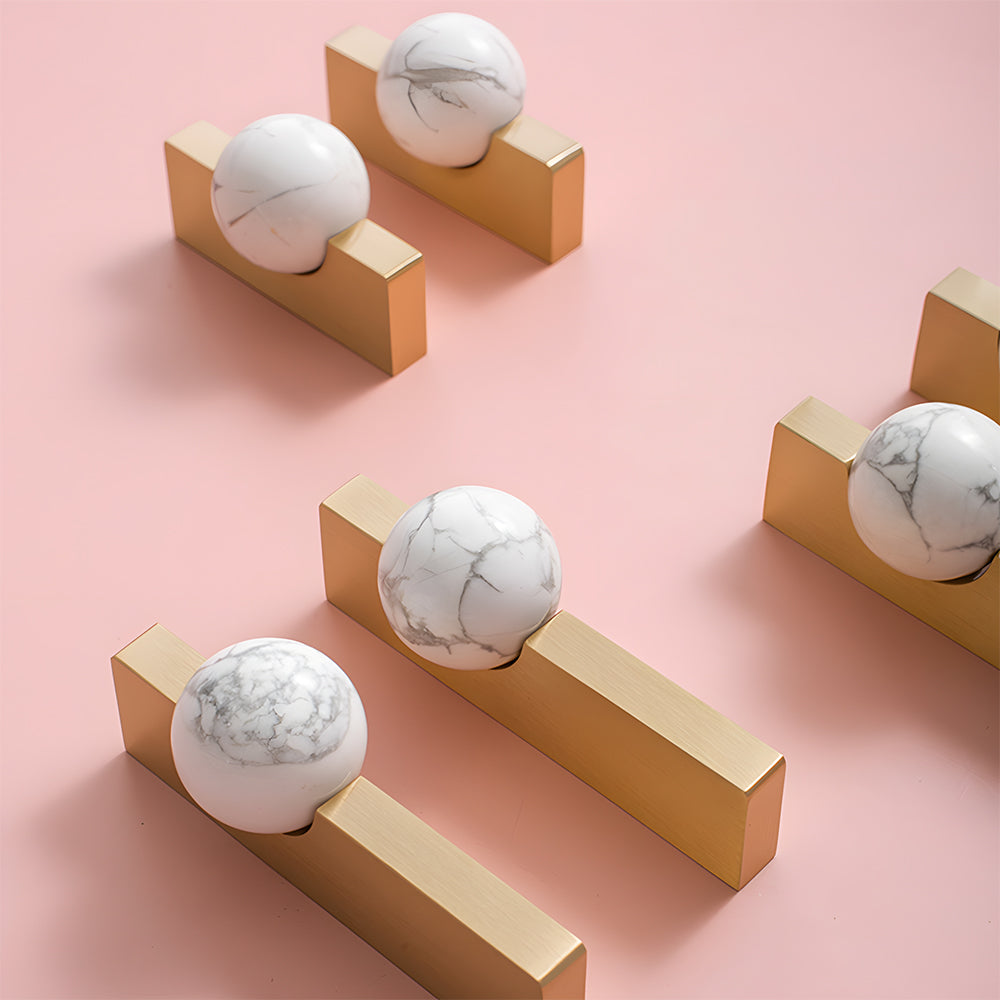 Natural Crystal Sphere Brass Cabinet Handles