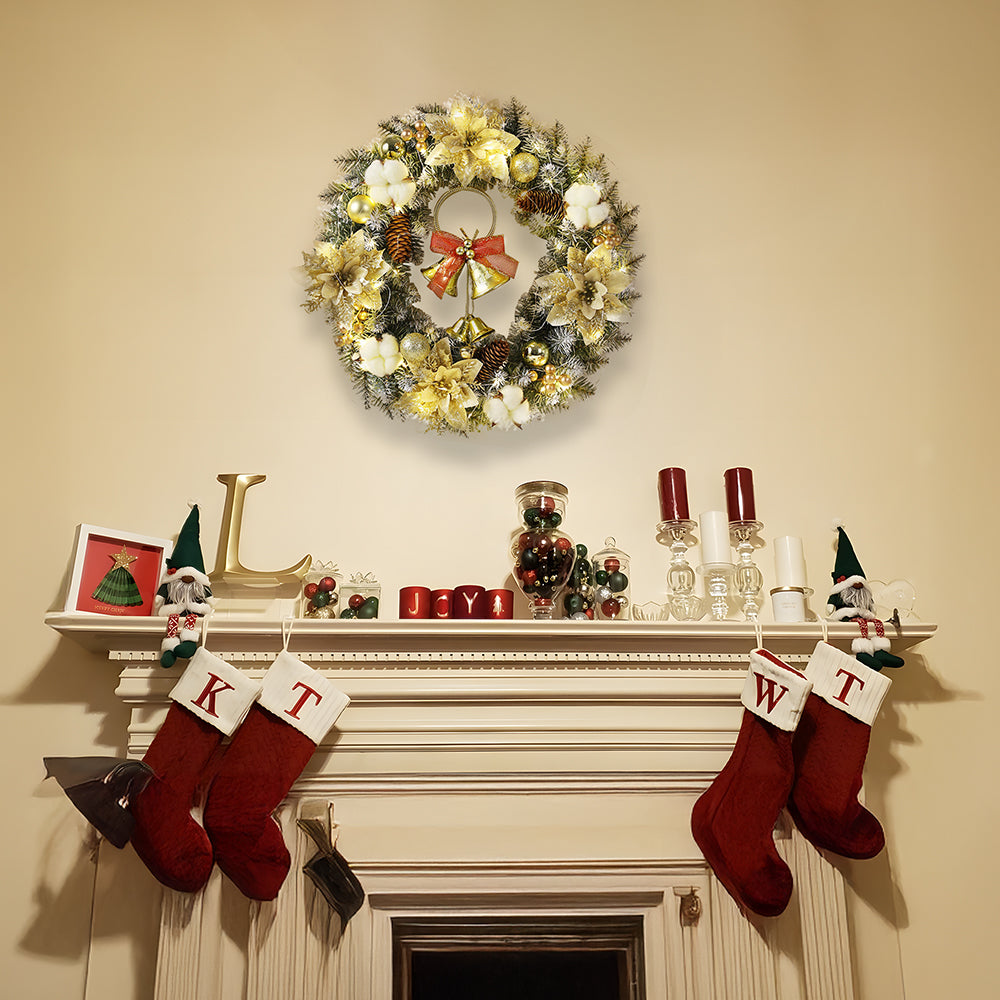 Stylish Christmas Wreath Ornament With LED Christmas Lightings And Bell Ball