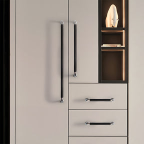 French Elegant Cowhide and Brass Cabinet Door Handle