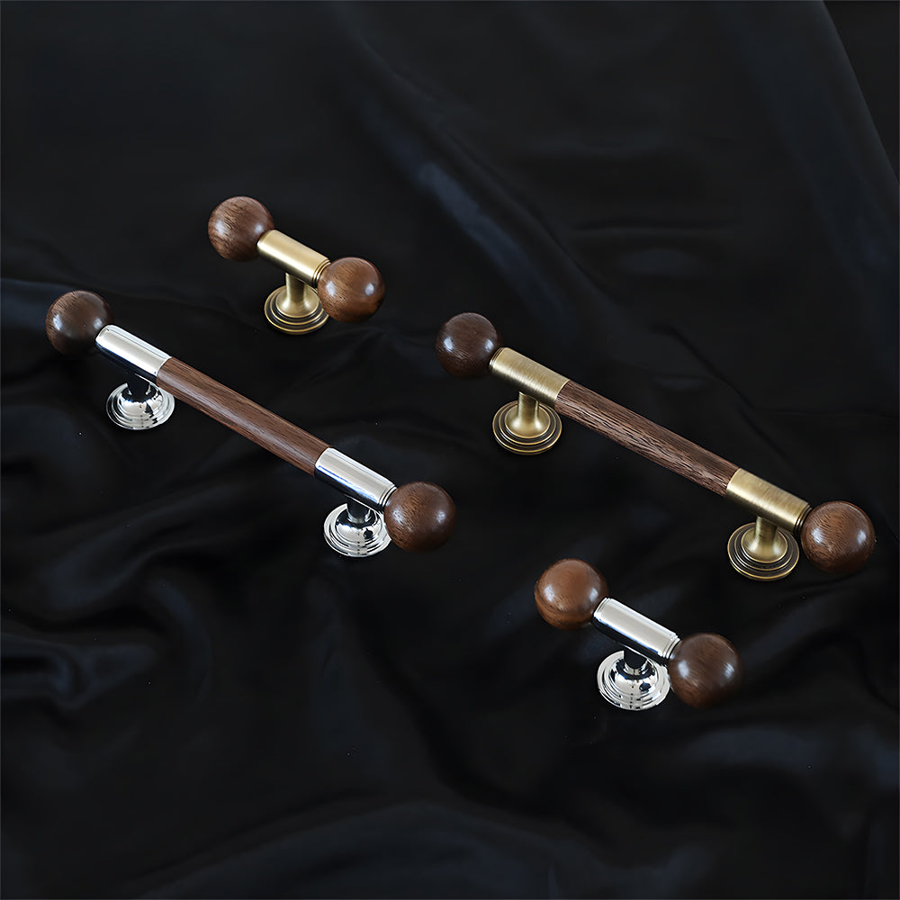 Medieval Brass Round Wooden Head Cabinet Handles