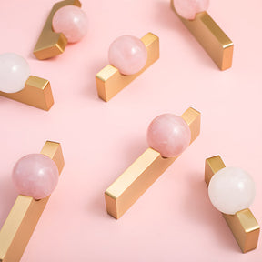 Natural Crystal Sphere Brass Cabinet Handles